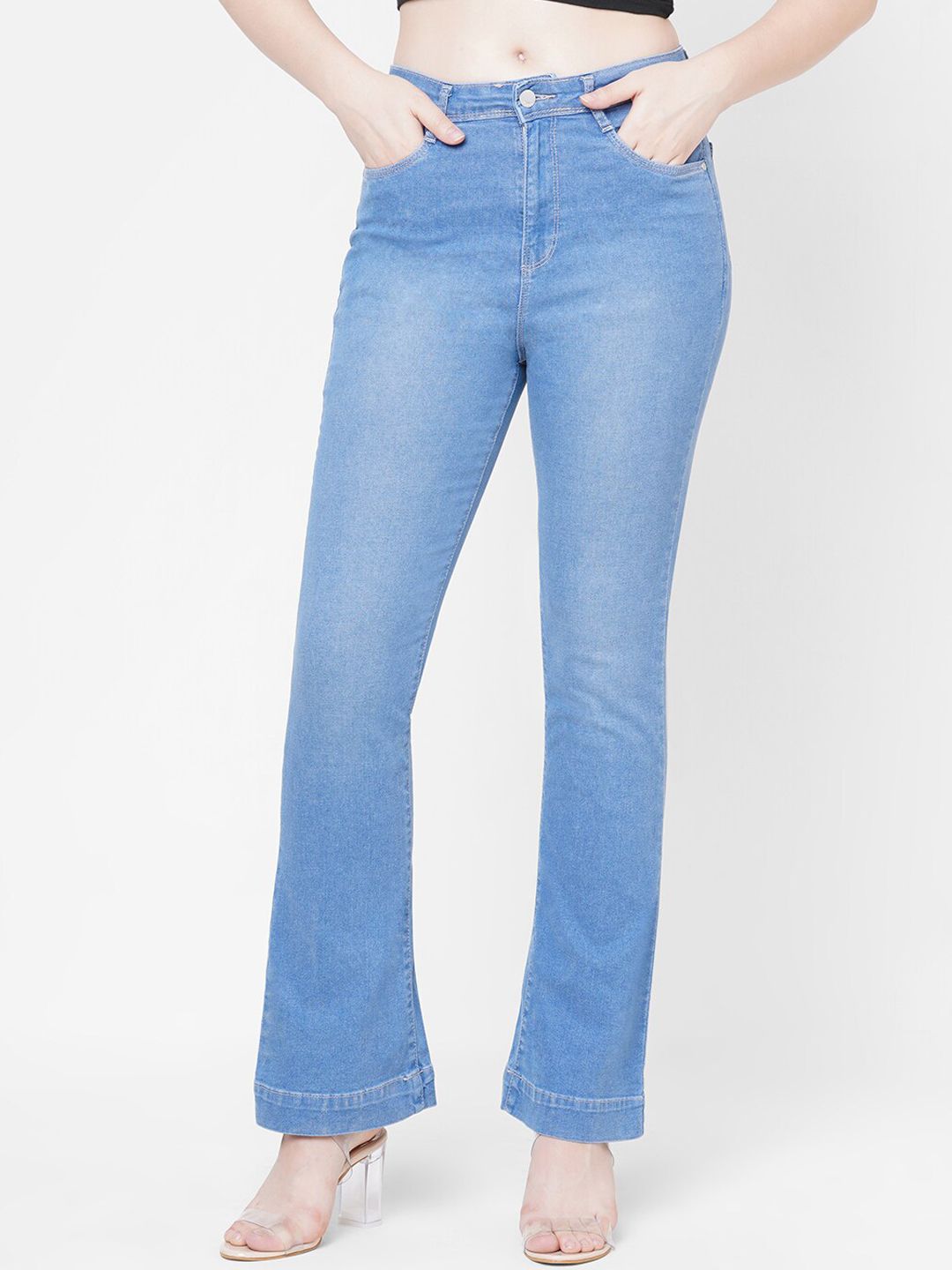 Kraus Jeans Women Blue Flared High-Rise Light Fade Denim Jeans Price in India