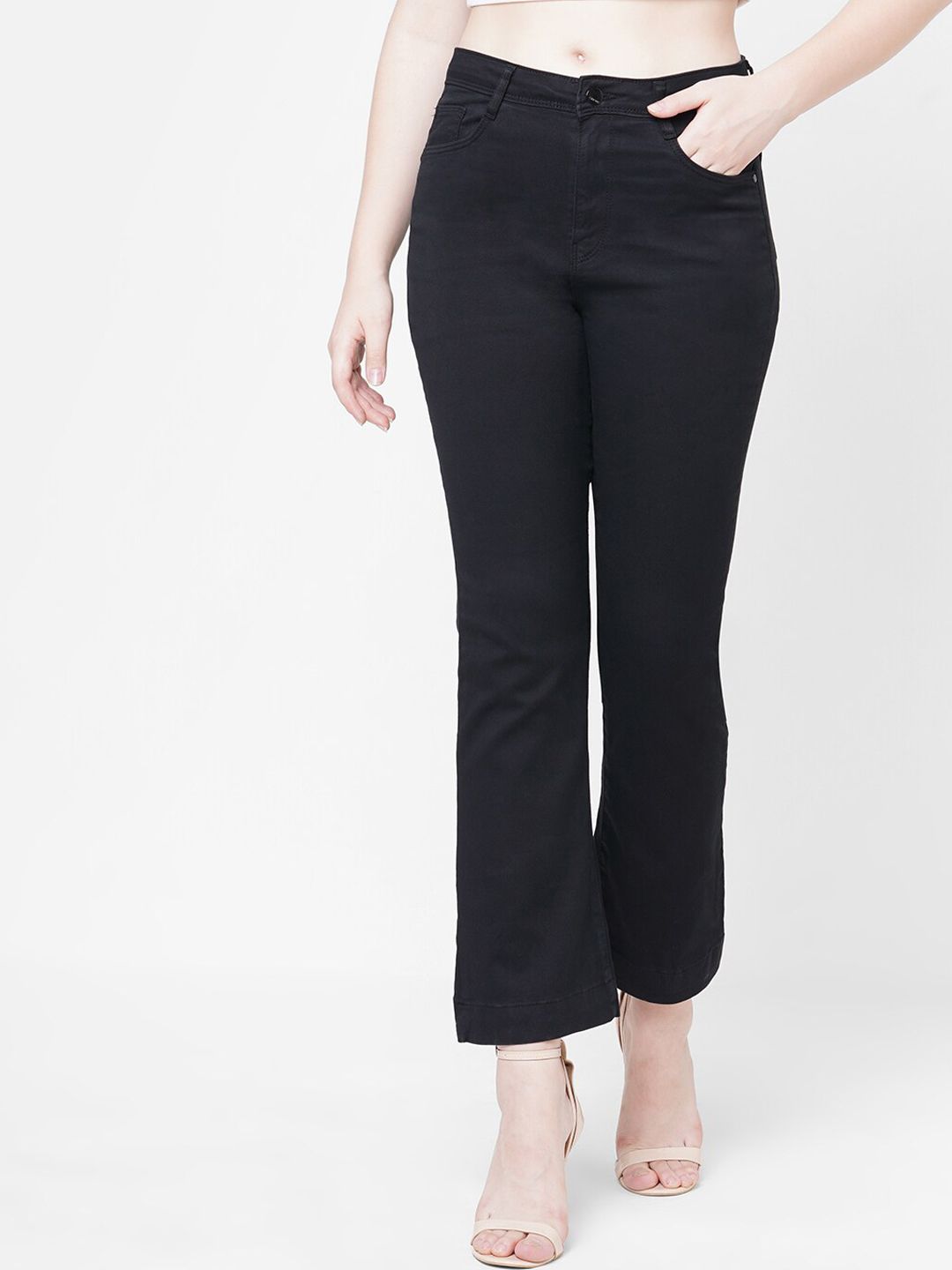 Kraus Jeans Women Black Flared High-Rise Jeans Price in India