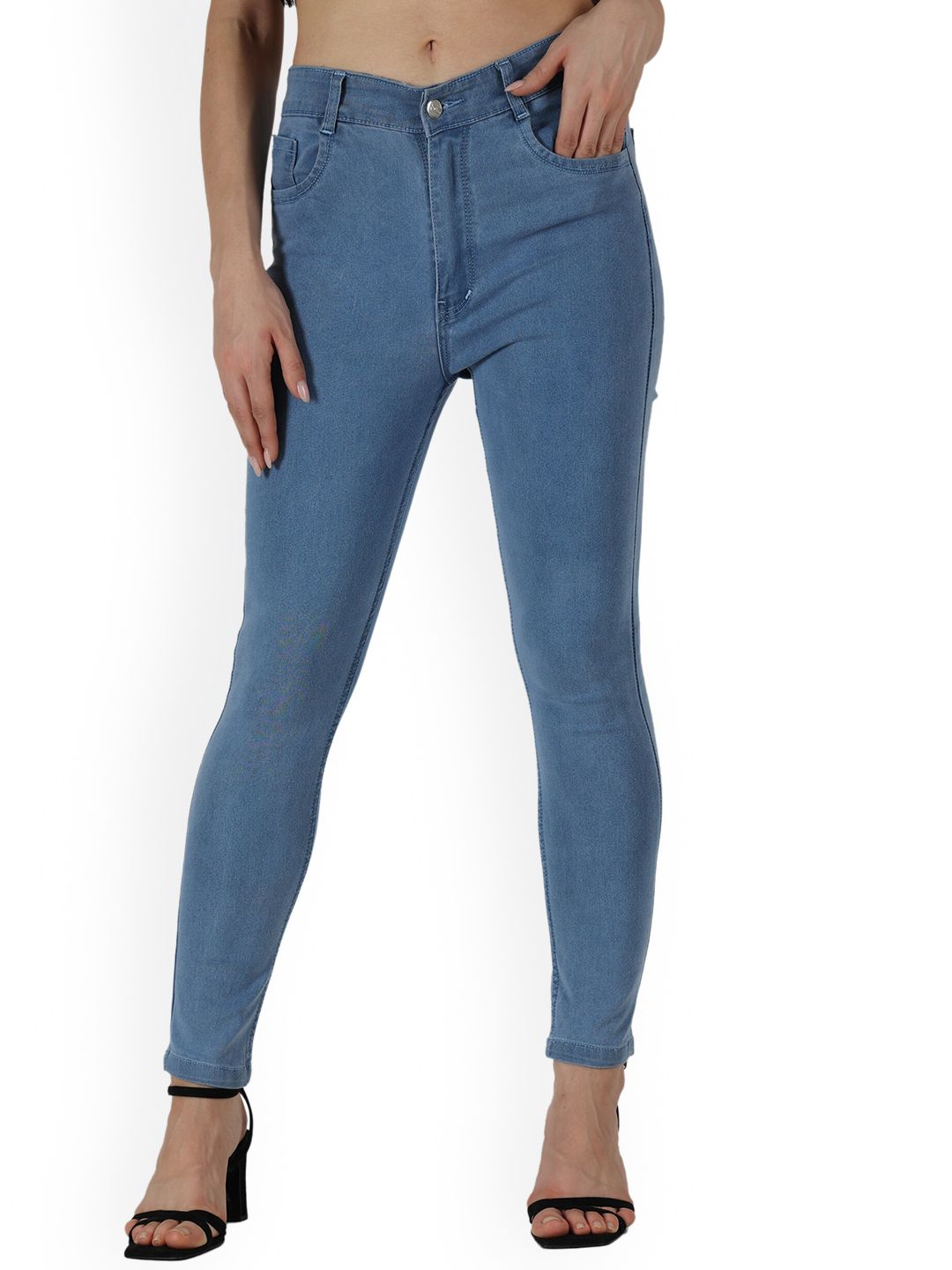 POMPOUS Women Blue Slim Fit High-Rise Stretchable Jeans Price in India