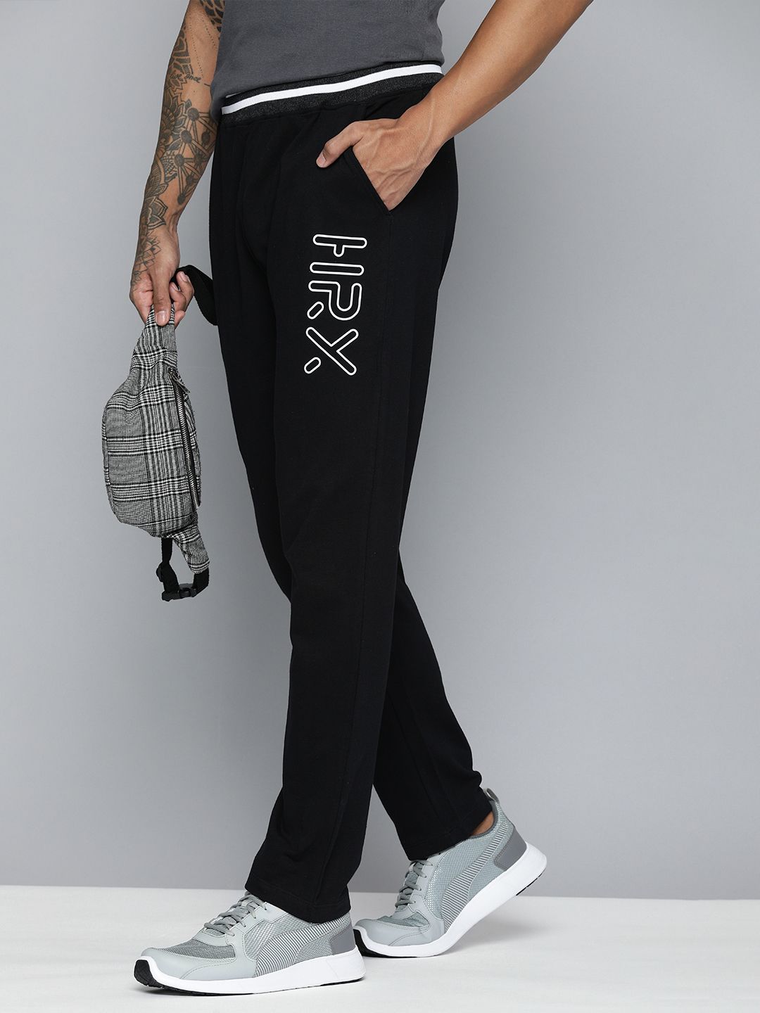 HRX by Hrithik Roshan Men Black Printed Detail Regular Fit Track pants