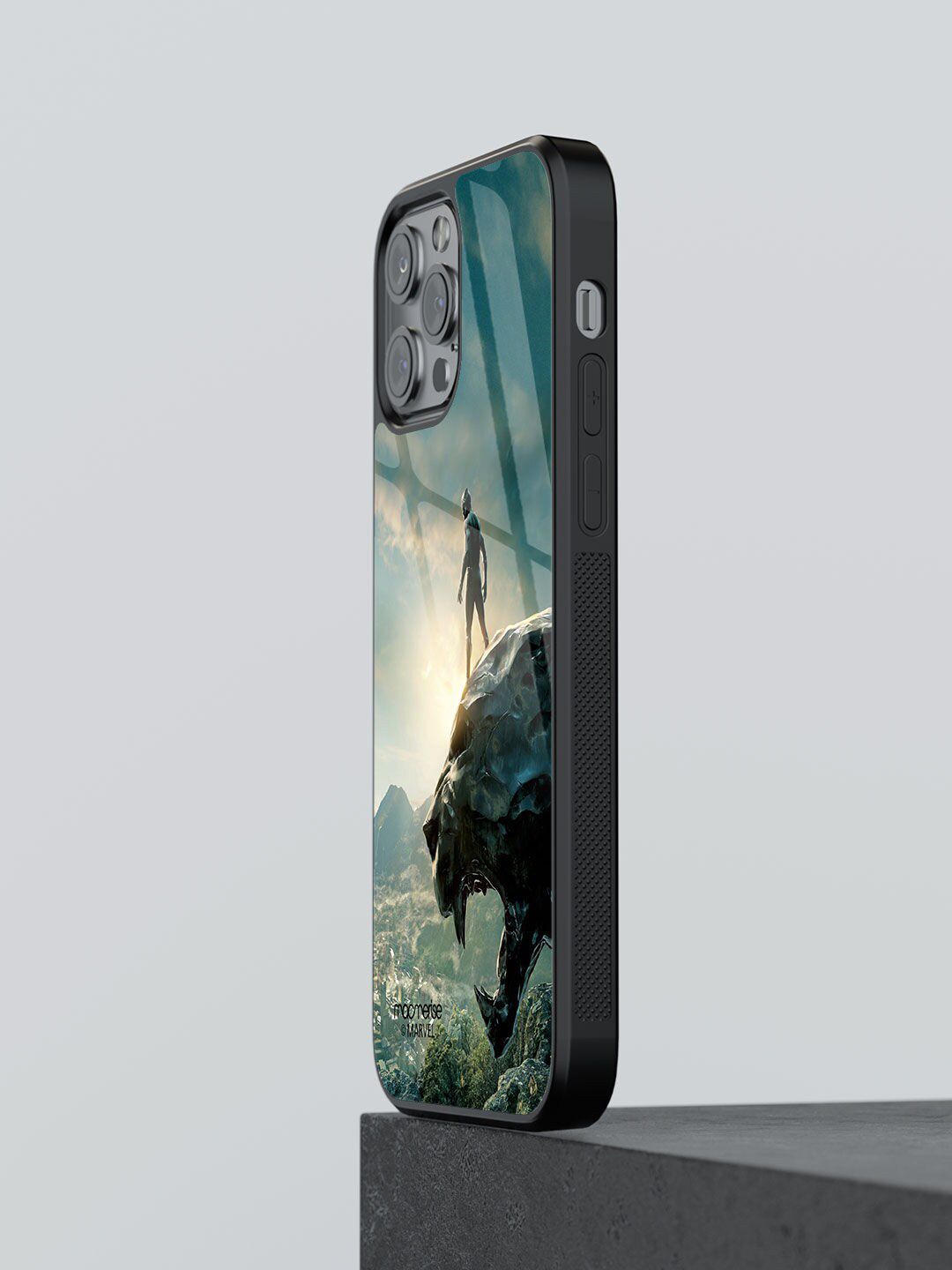 macmerise Blue & Black Printed Panther Glorified Glass iPhone 13 Pro Max Back Case Price in India