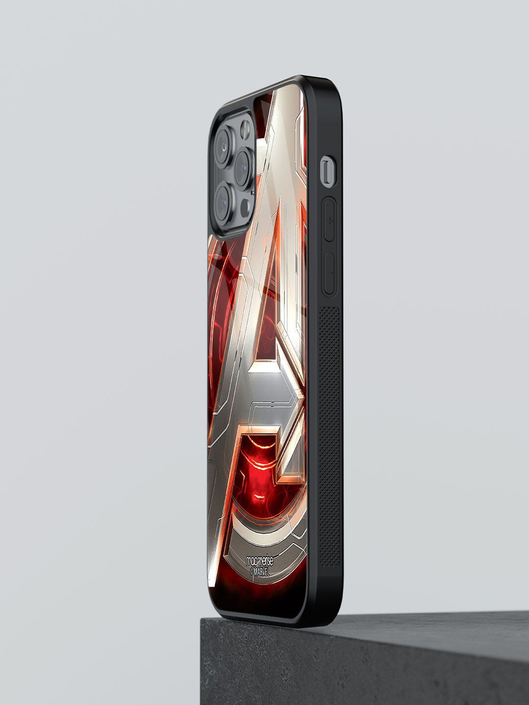 macmerise Grey & Red Printed Avengers Version 2 iPhone 13 Pro Max Glass Phone Back Case Price in India