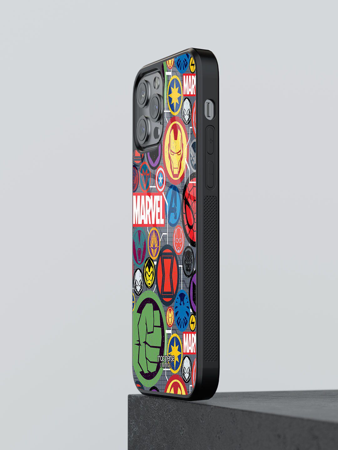 macmerise Green & Red Printed Marvel Iconic Mashup Glass iPhone 12 Pro Max Back Case Price in India