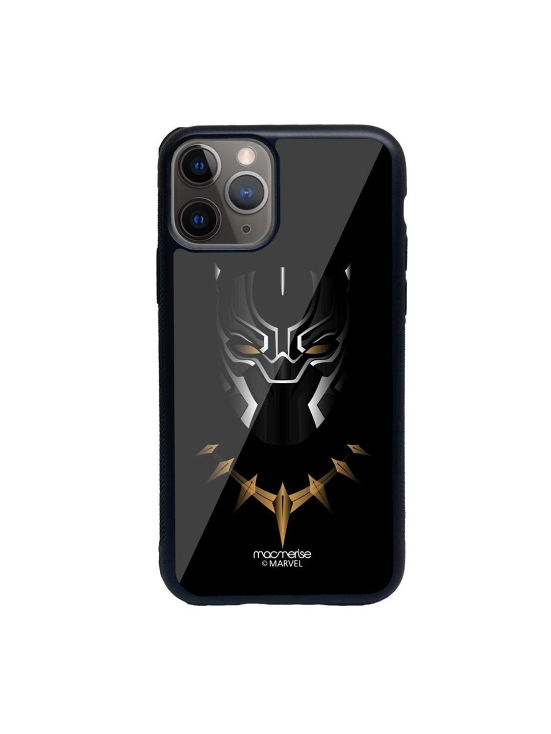 macmerise Black Printed Minimalistic Panther Glass iPhone 11 Pro Back Case Price in India
