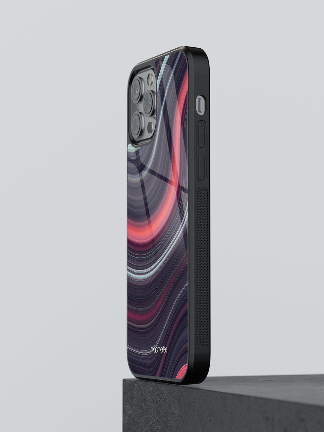 macmerise Black & Red Printed Liquid Funk iPhone 12 Pro Glass Phone Back Case Price in India