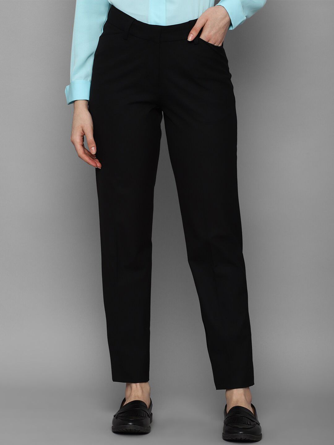 Allen Solly Woman Black Solid Trousers Price in India