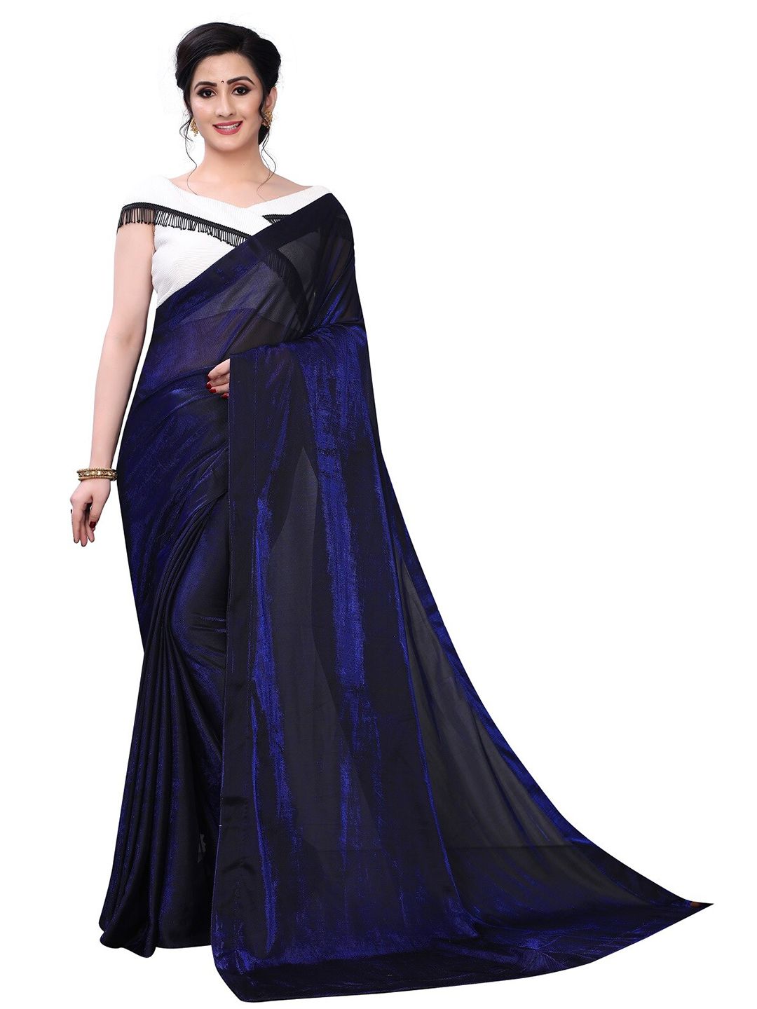 PMD Fashion Blue Solid Saree Price in India