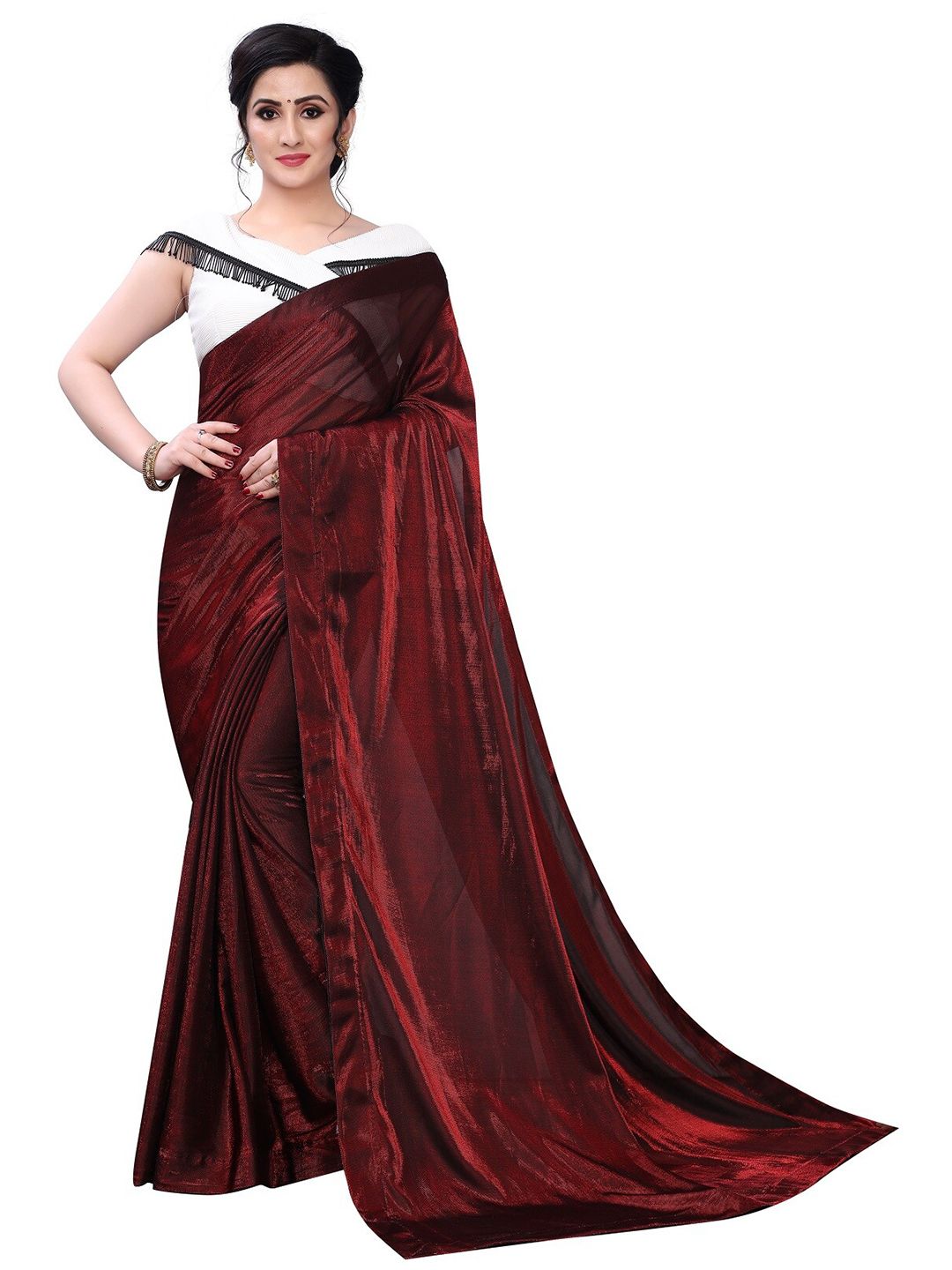 PMD Fashion Maroon & Black Ready to Wear Saree Price in India