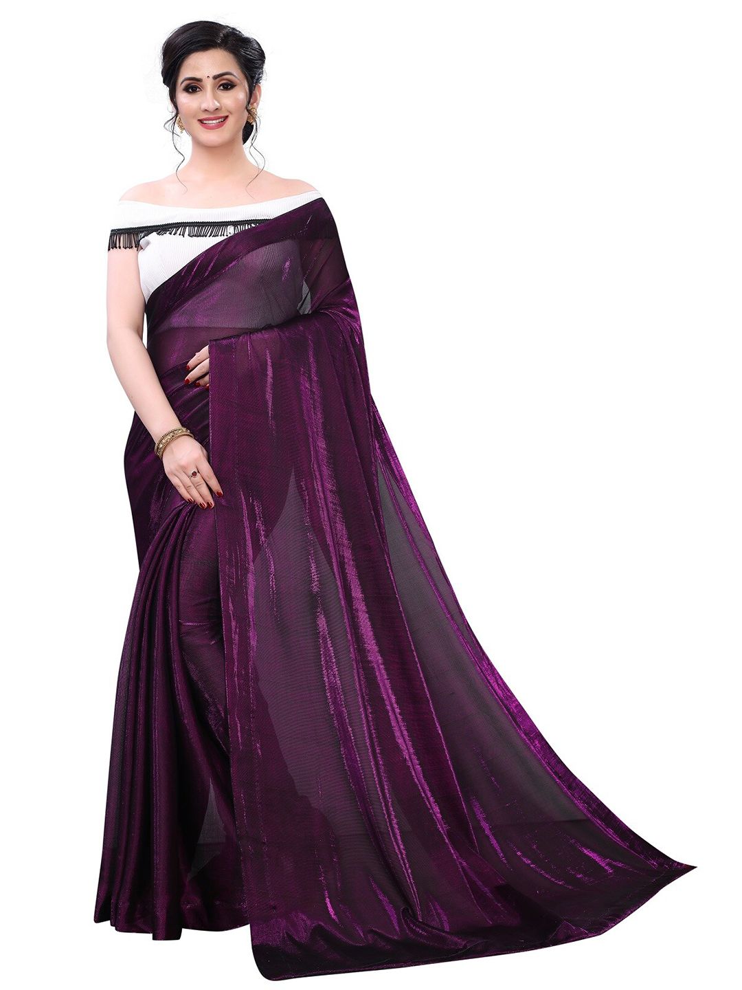 PMD Fashion Purple Solid Saree Price in India
