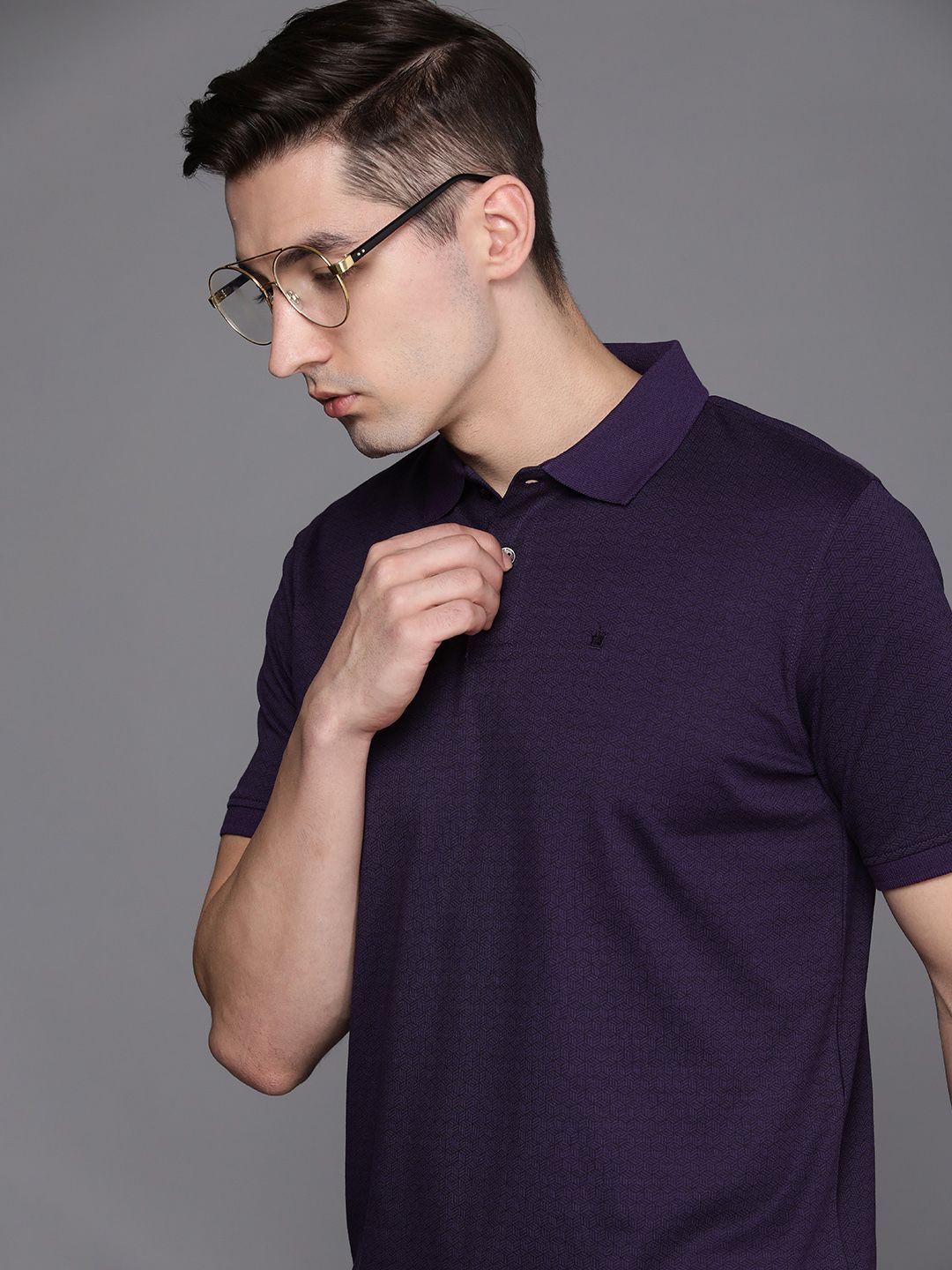 Louis Philippe Men Purple Printed Polo Collar T-shirt