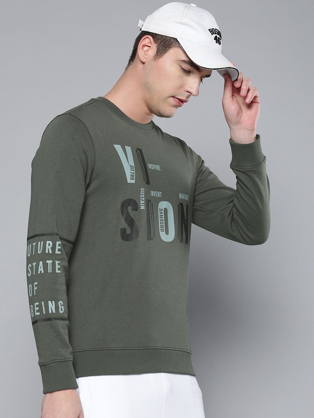 Alcis Men Olive Green Printed Sweatshirt