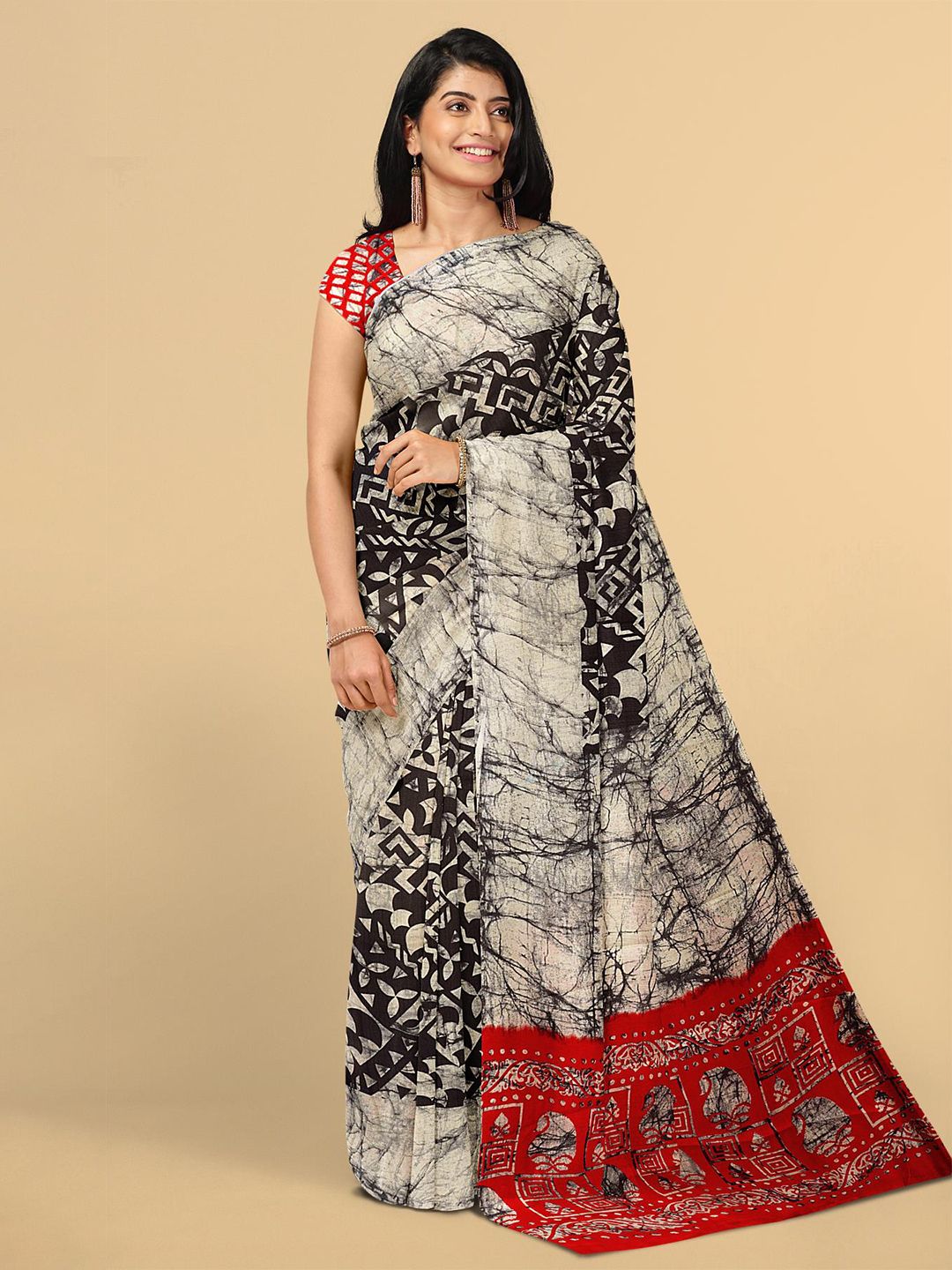 Kalamandir Black & Red Silk Blend Saree Price in India