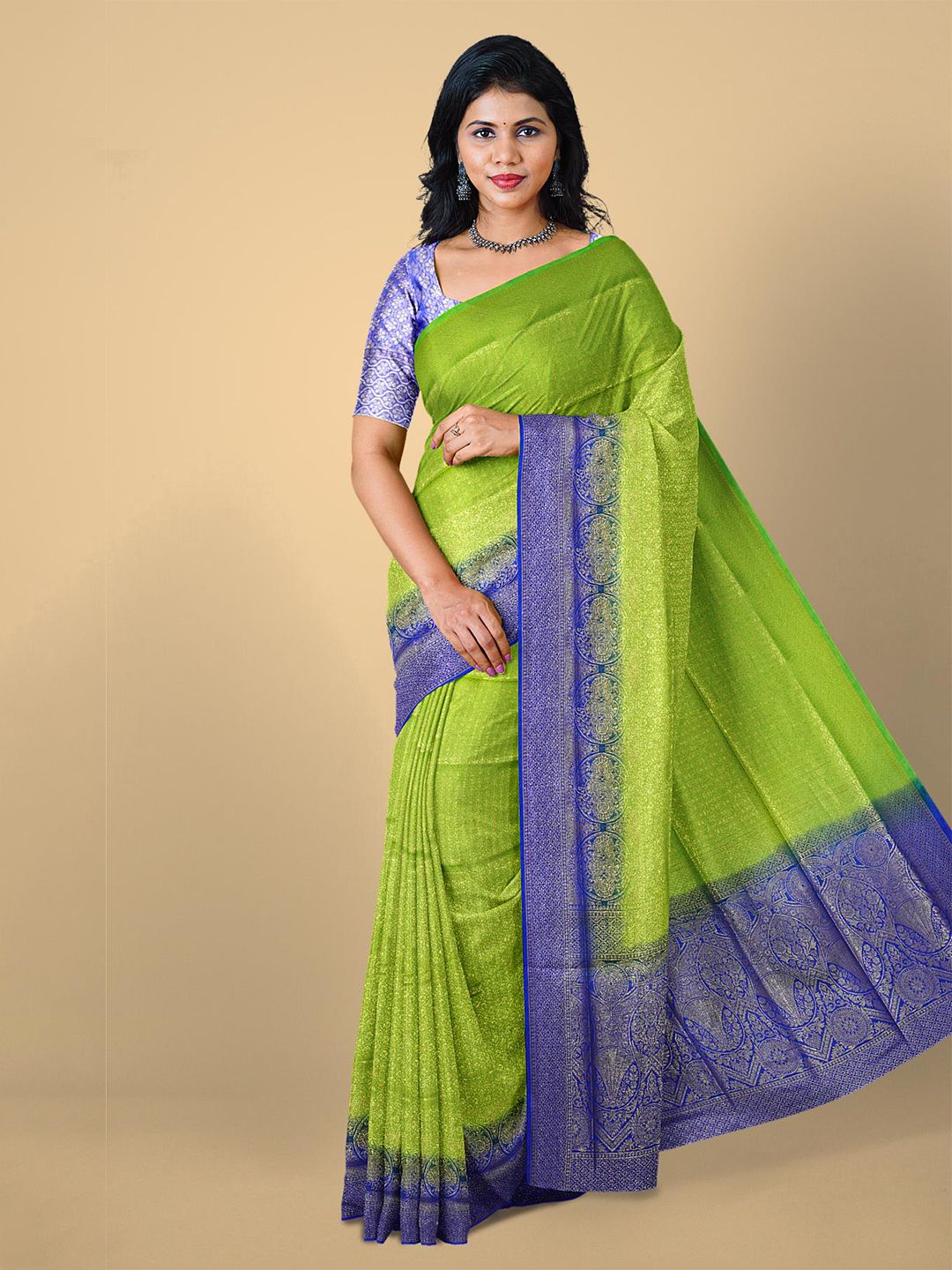 Kalamandir Olive Green & Red Woven Design Zari Silk Blend Saree Price in India