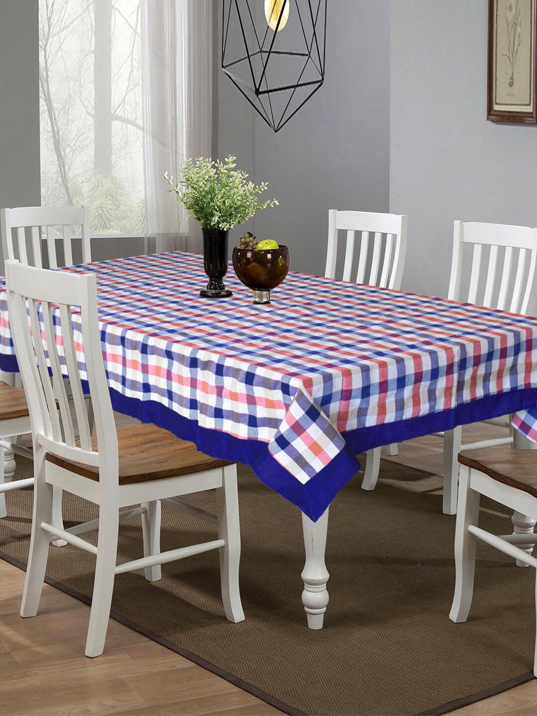 Kuber Industries Blue & White Checked Rectangle Table Cover Price in India