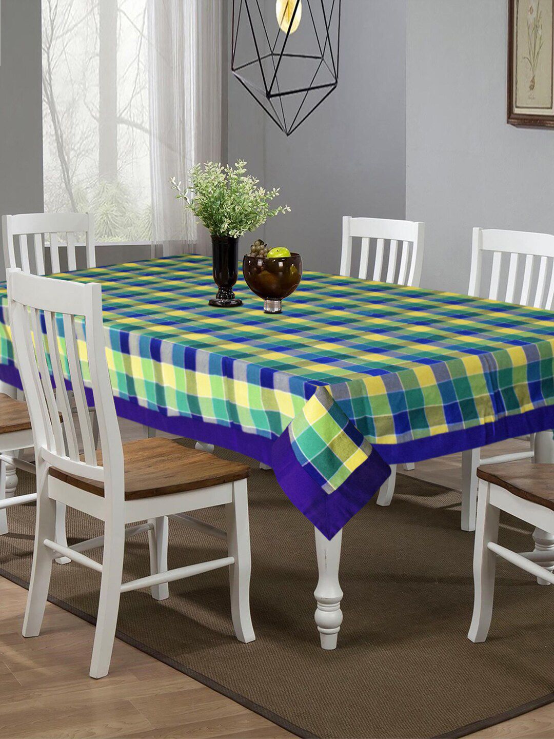 Kuber Industries Green & Blue Printed 6 Seater Cotton Table Cover Price in India