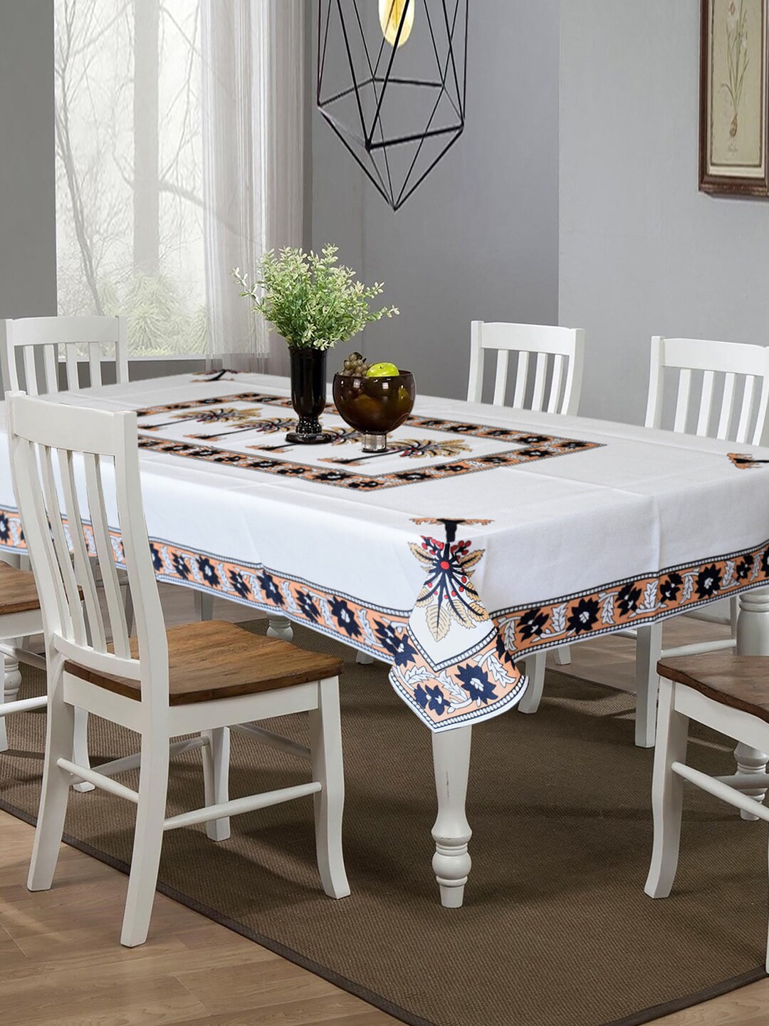 Kuber Industries Orange Printed 6-Seater Rectangle Table Cover Price in India