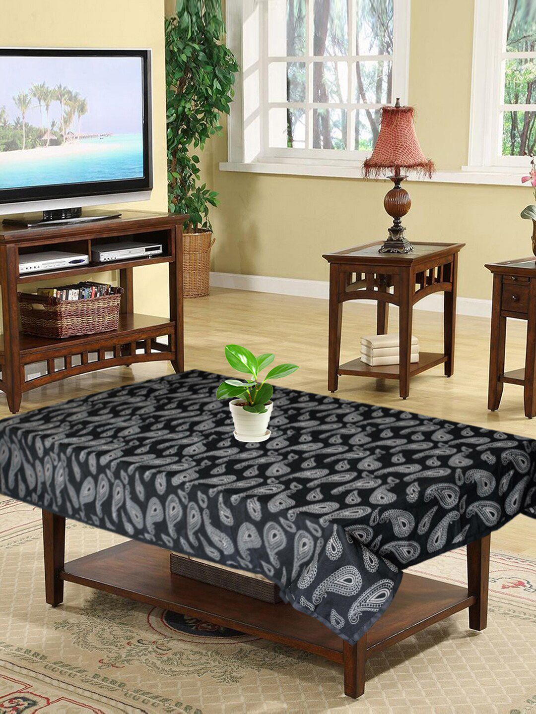 Kuber Industries Black Printed Rectangle Cotton Table Covers Price in India