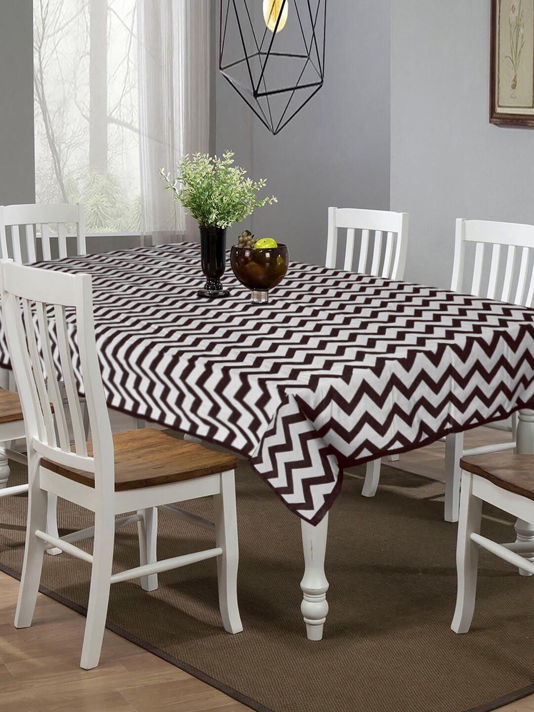 Kuber Industries Brown & White Printed 6 Seater Cotton Table Cover Price in India