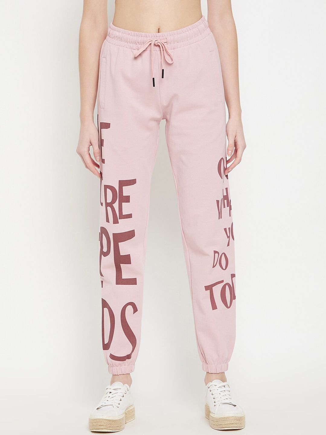 MADAME M SECRET Women Pink Typography Printed Joggers Price in India