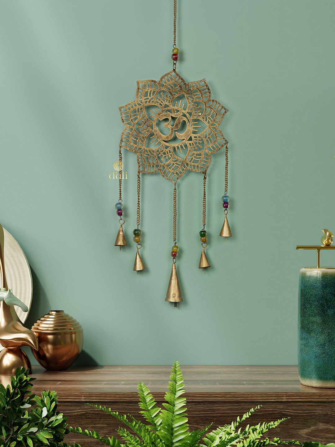 DULI Gold-Toned Fancy Mandala Om Design Windchime with Hanging Bells Price in India