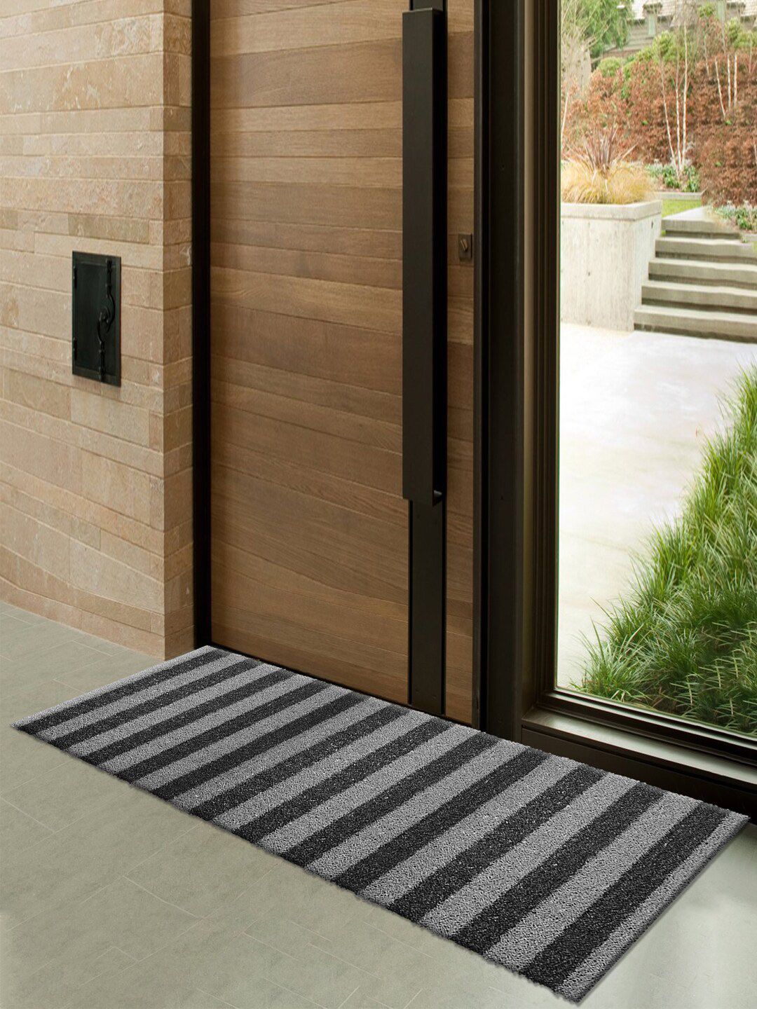 Kuber Industries Grey Striped Anti-Skid Doormats Price in India