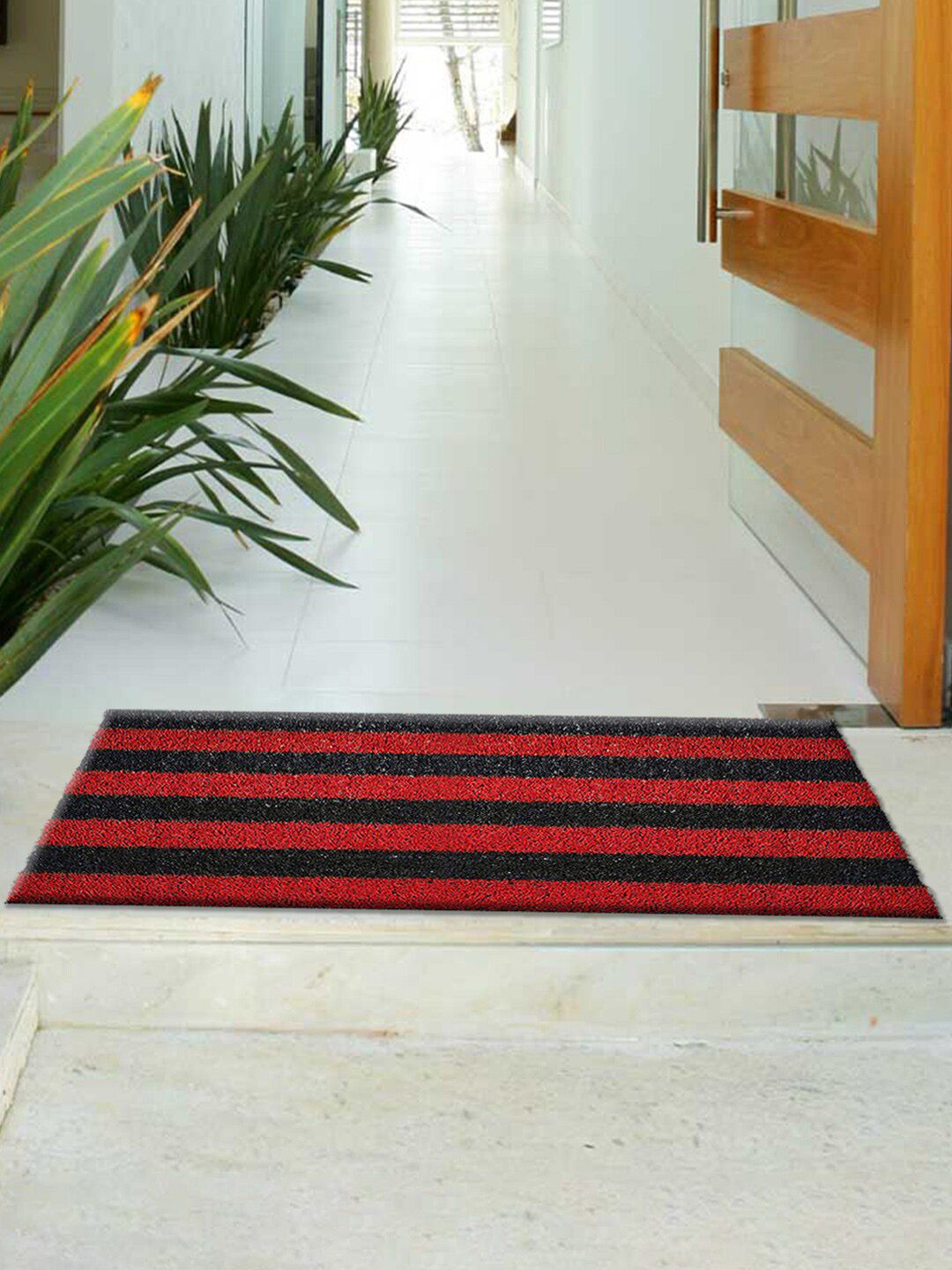 Kuber Industries Red & Black Striped Anti-Skid Doormats Price in India