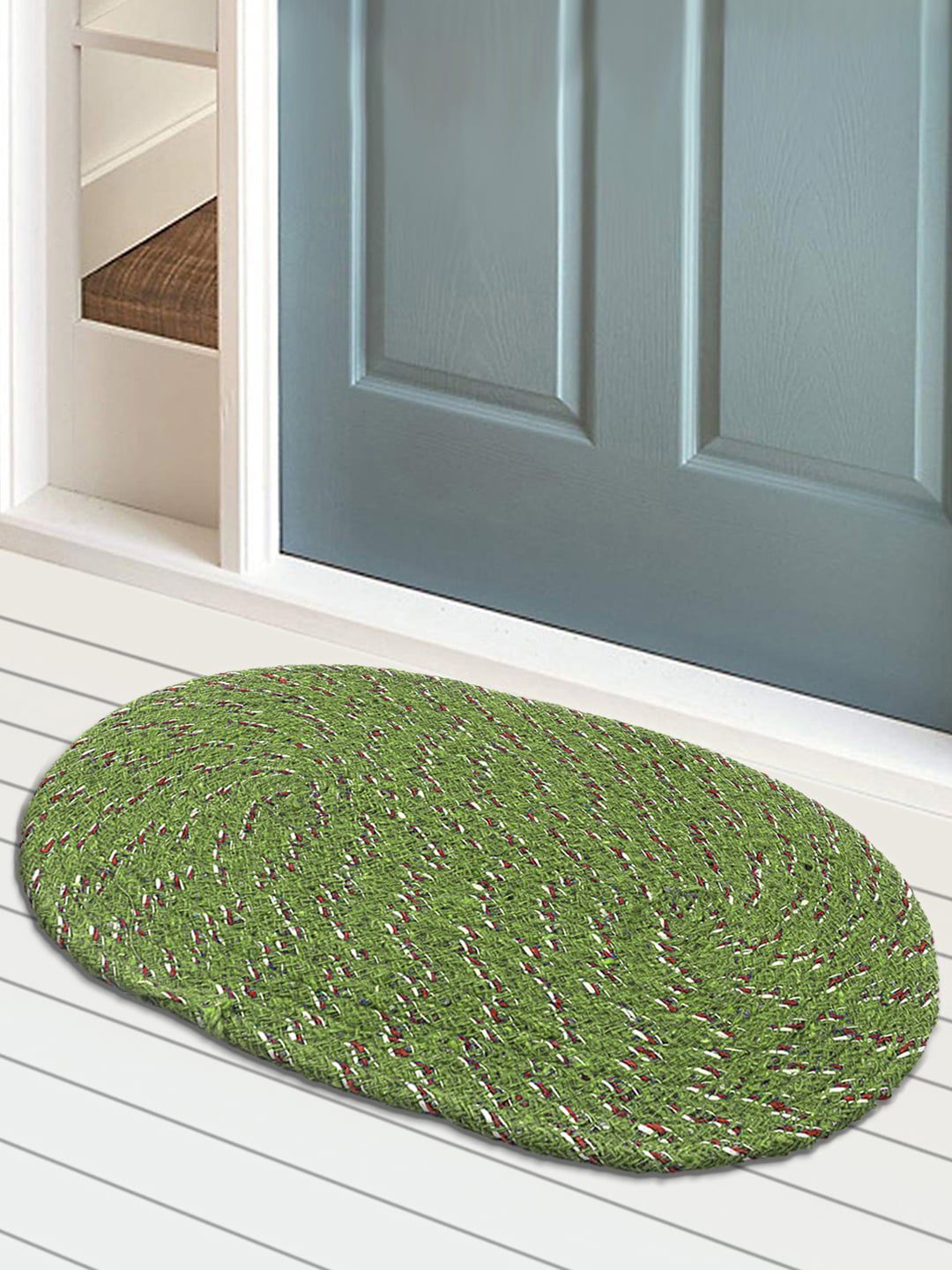 Kuber Industries Set of 4 Green Solid Anti-Skid Cotton Doormats Price in India