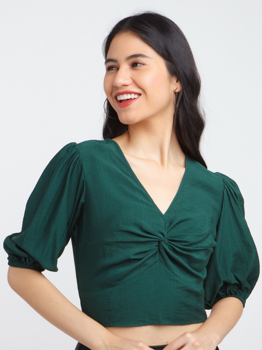 Zink London Green Twisted Crop Top Price in India