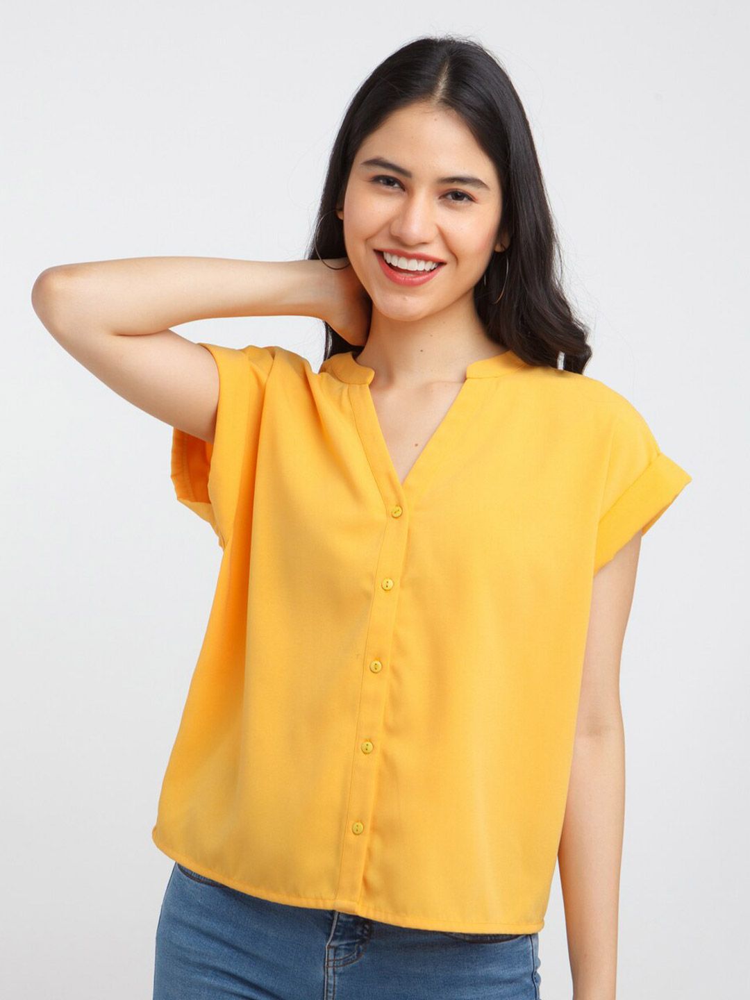 Zink London Women Yellow Extended Sleeves Top Price in India