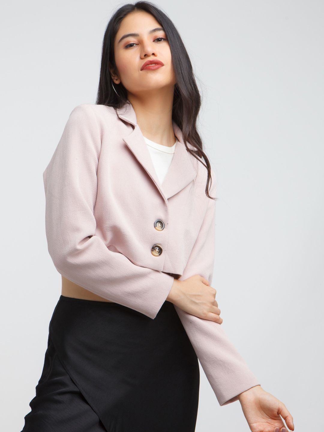 Zink London Women Pink Crop Tailored Jacket with Embroidered Price in India
