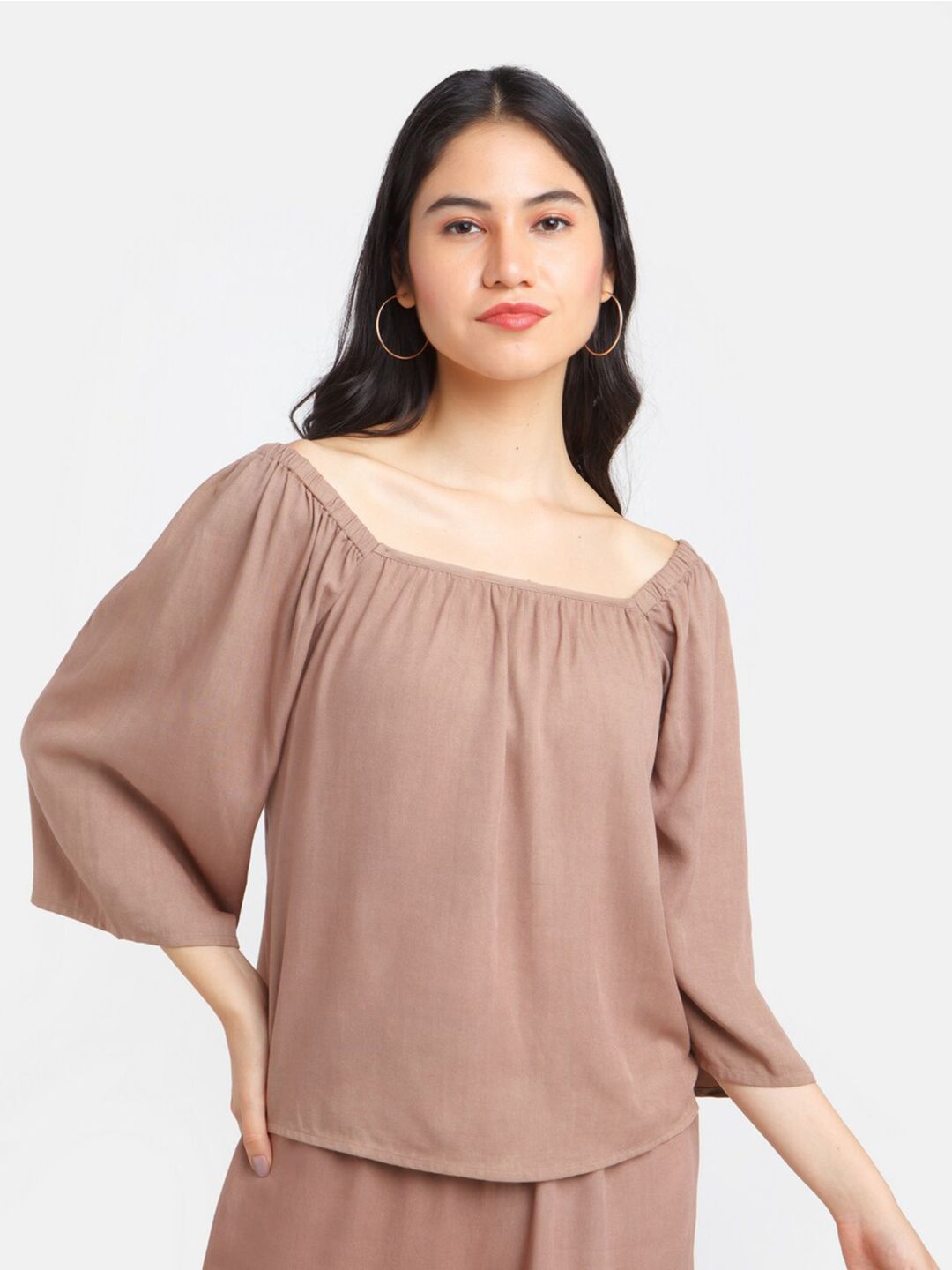 Zink London Women Square Neck  Brown Top Price in India