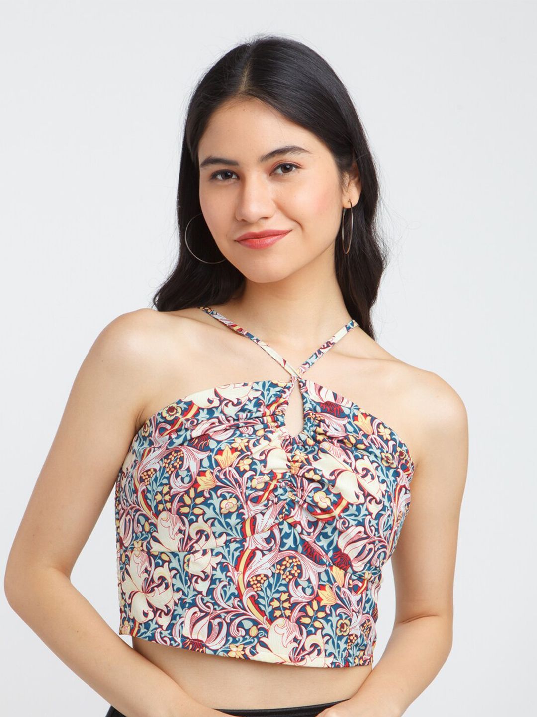 Zink London Women's  Multi-Colored Floral Print Crop Top Price in India