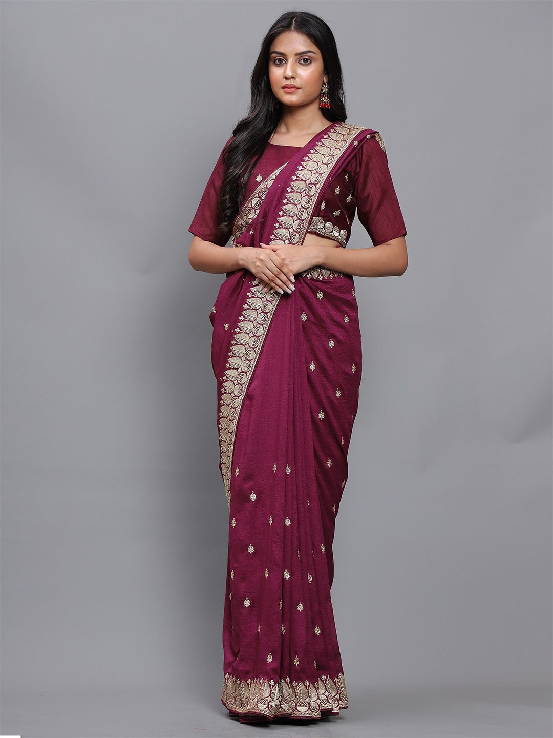 3BUDDY FASHION Magenta & Silver-Toned Woven Design Zari Jute Silk Venkatgiri Saree Price in India