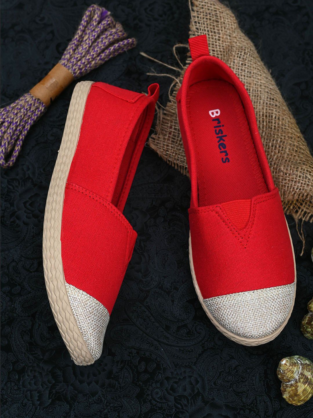 BRISKERS Women Red Slip-On Canvas Sneakers Price in India