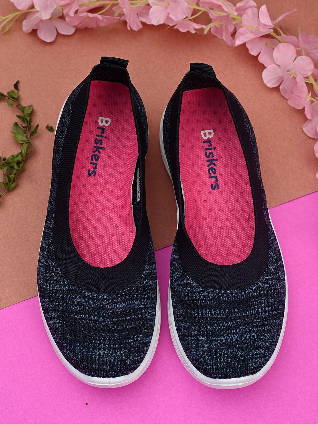 BRISKERS Women Blue Woven Design Slip-On Sneakers Price in India