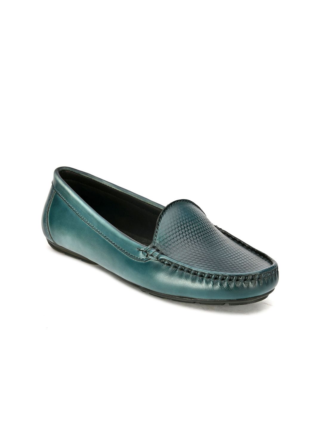 BRISKERS Women Green Textured Leather Loafers Price in India