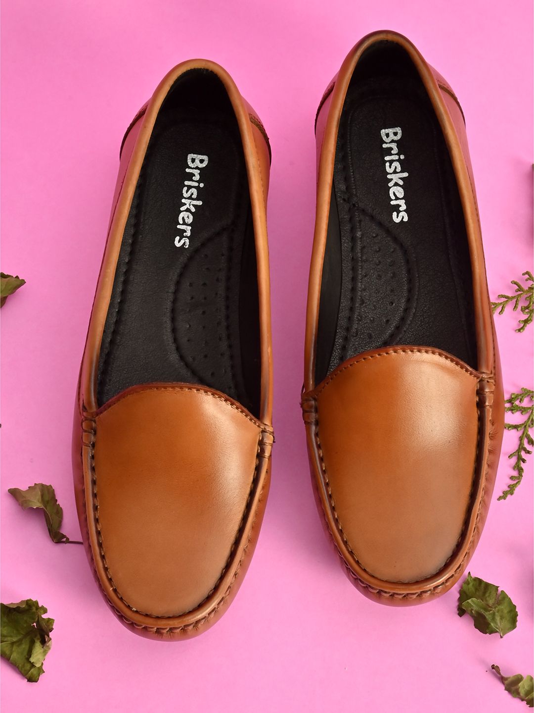 BRISKERS Women Tan Leather Loafers Price in India