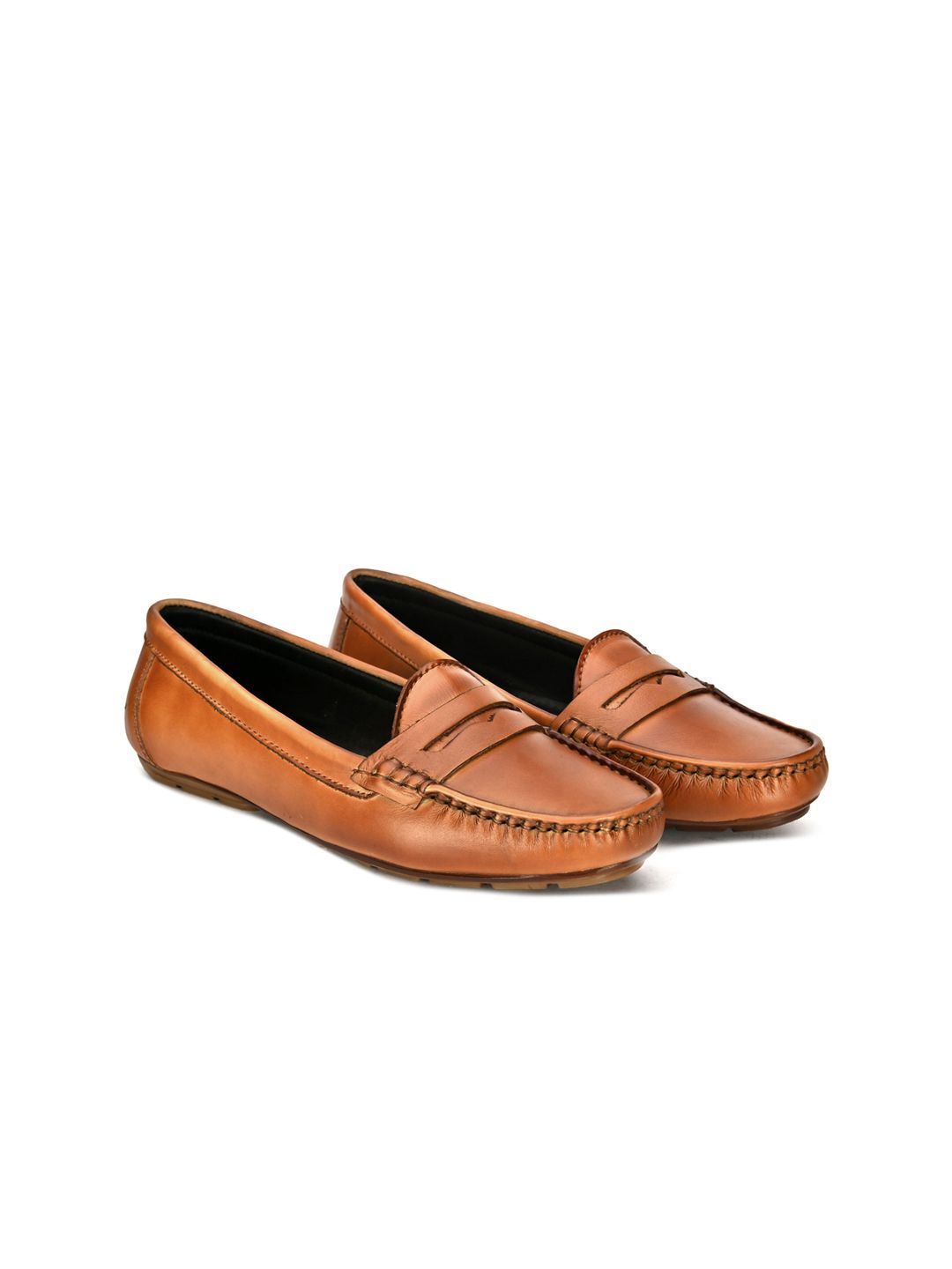 BRISKERS Women Tan Leather Loafers Smart Casual Shoes Price in India