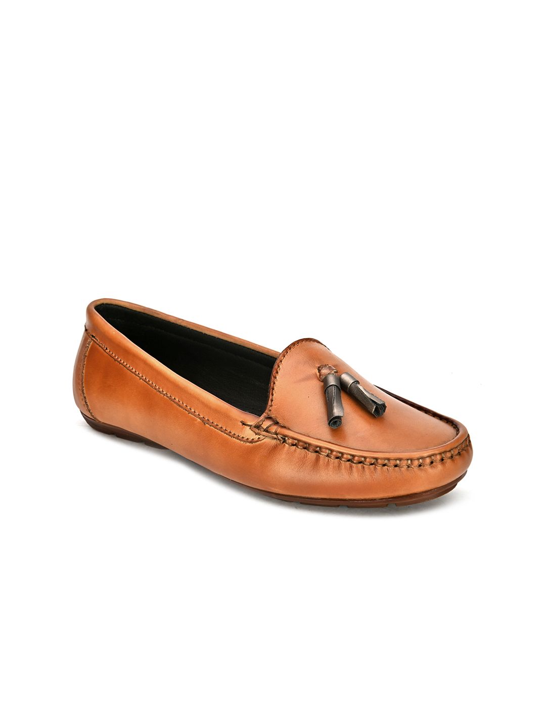 BRISKERS Women Tan Leather Loafers Price in India