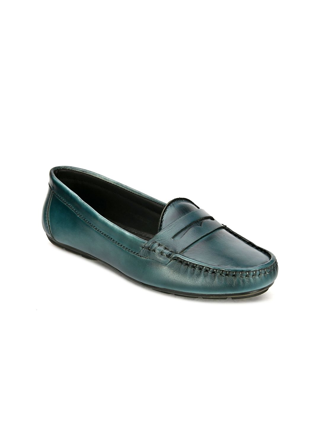 BRISKERS Women Green Leather Loafers Price in India