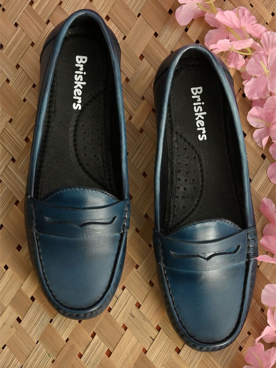 BRISKERS Women Blue Leather Loafers Price in India