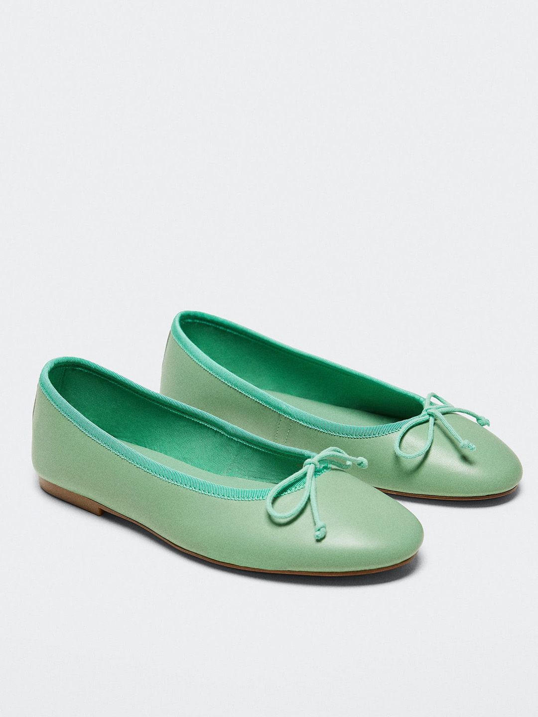 MANGO Women Mint Green Solid Ballerinas with Bow Upper Price in India