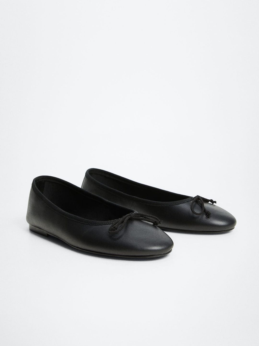 MANGO Women Black Solid Ballerinas with Bow Upper Price in India