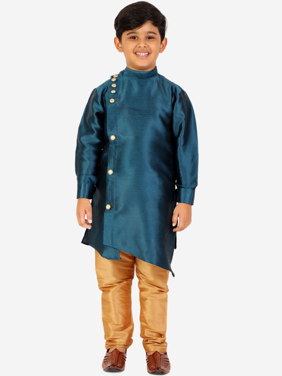 Pro-Ethic STYLE DEVELOPER Boys Green & Brown Jacquard Kurta Pajama Set