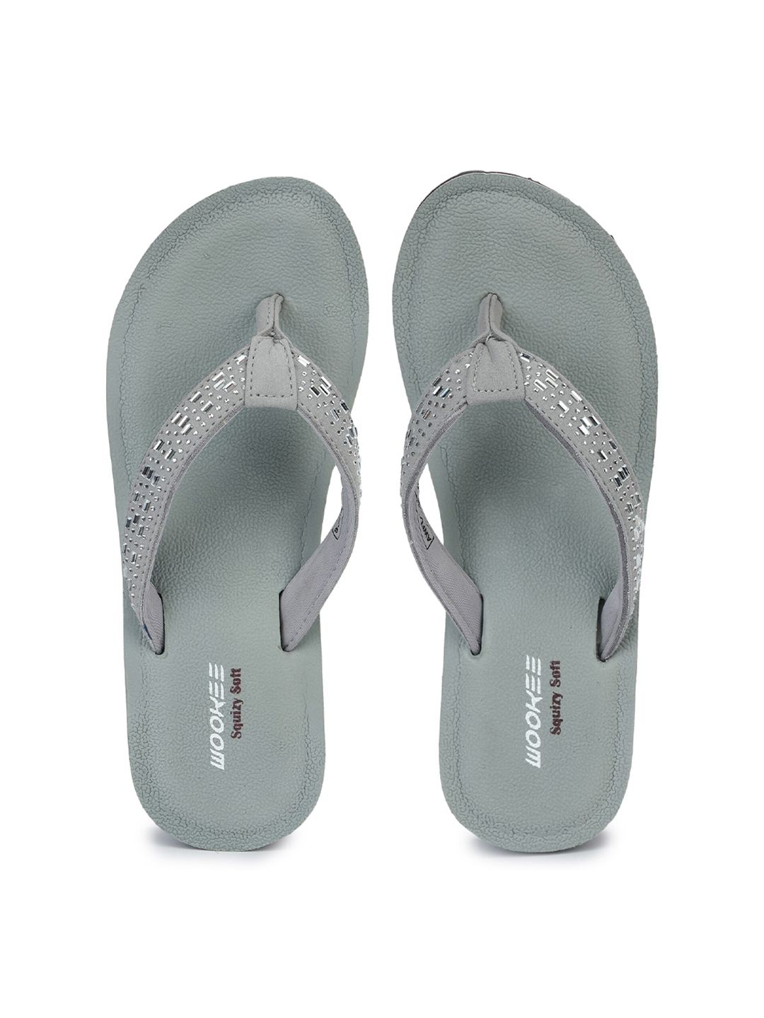 ABROS Women Grey & Black Thong Flip-Flops