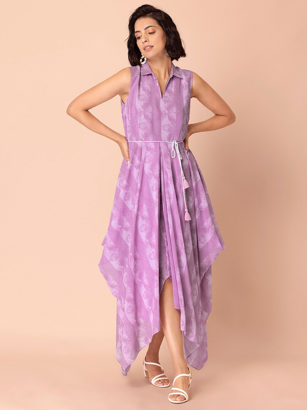 INDYA Women Purple Printed Maxi Ethnic Dress Price in India