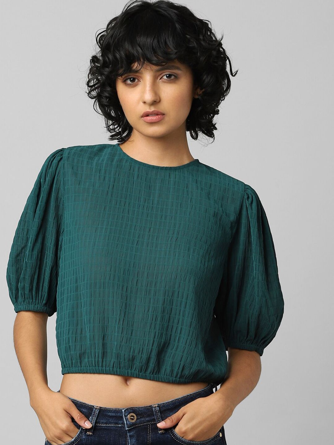 ONLY Green Blouson Crop Top Price in India