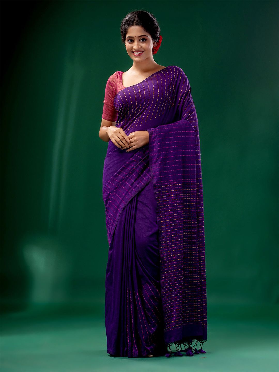Charukriti Purple Woven Design Pure Cotton Saree Price in India