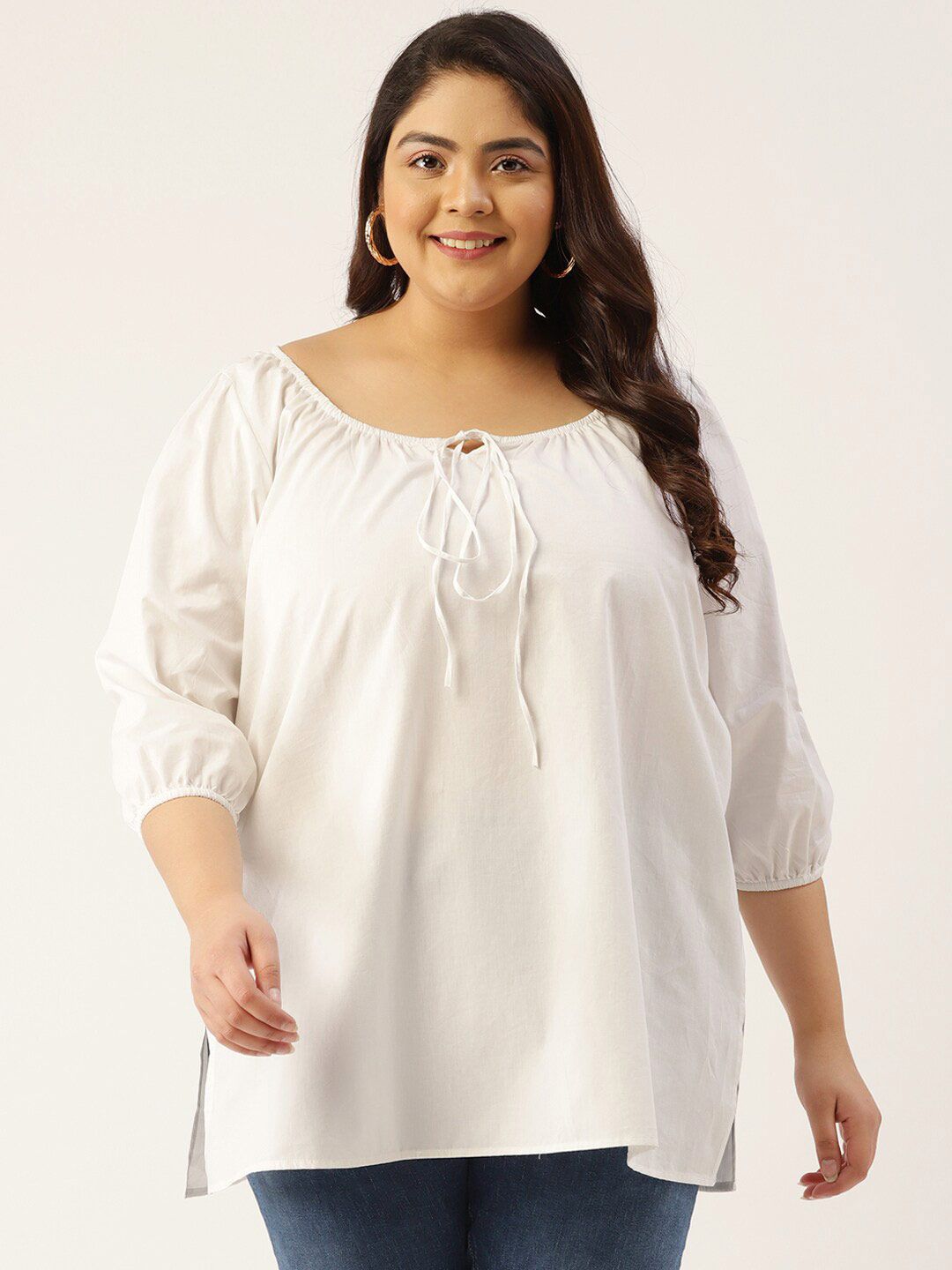 theRebelinme Women White Tie-Up Neck Plus Size Top Price in India
