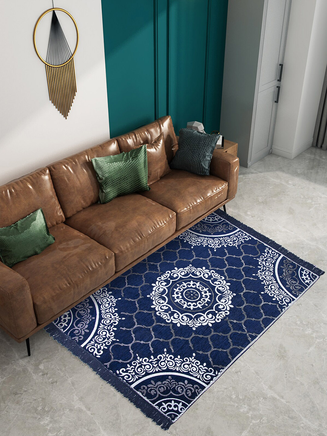 AAZEEM Blue & White Printed Rectangular Carpet Price in India